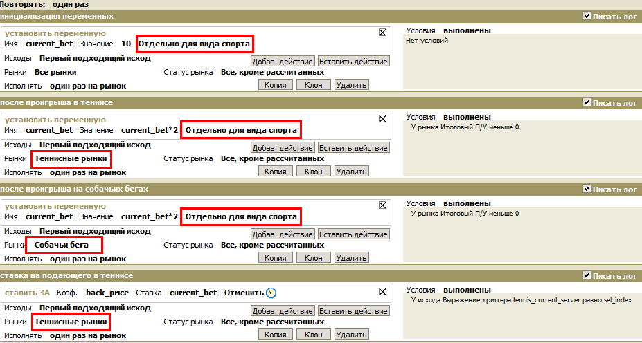 Триггеры работают по отдельности в каждом рынке